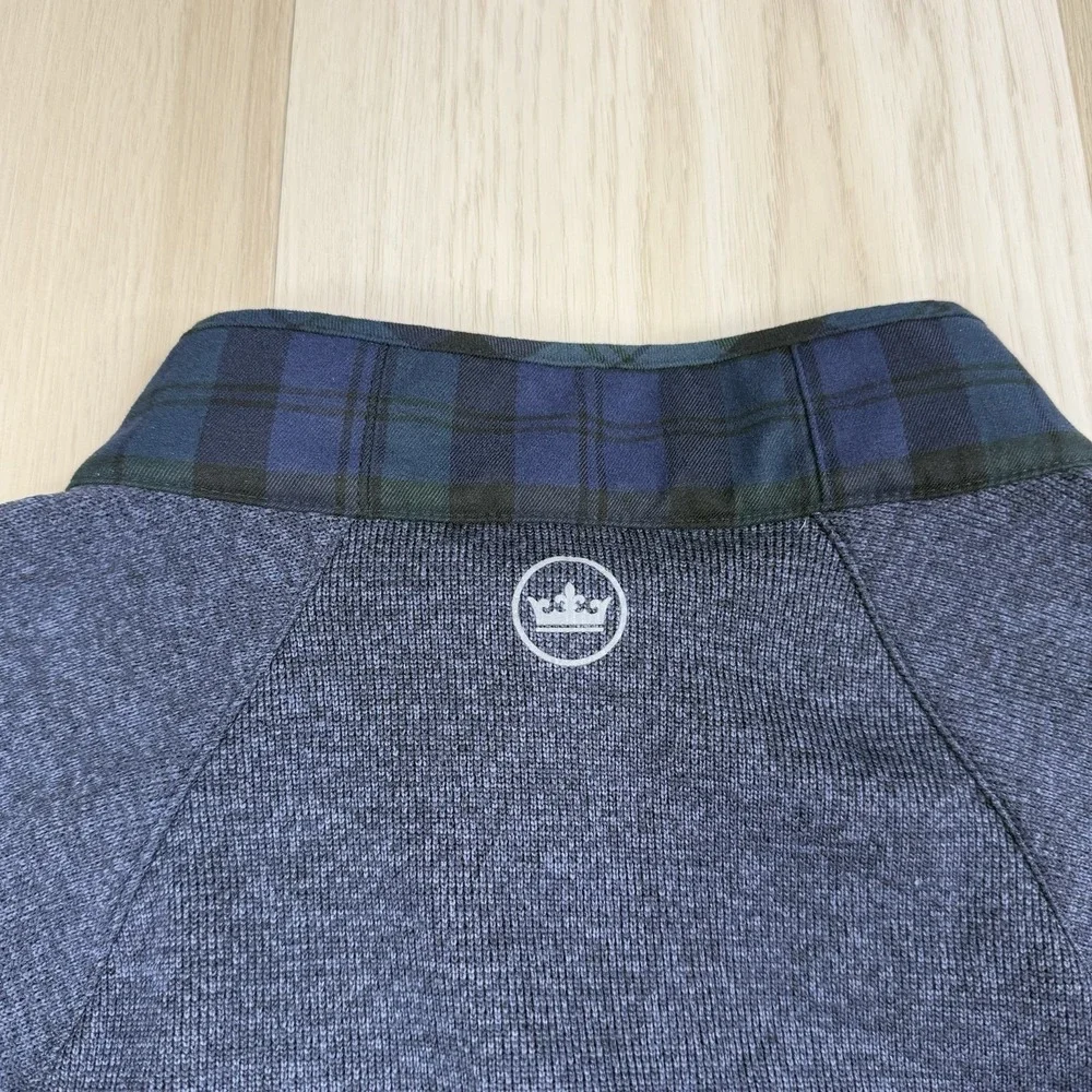 PETER MILLAR Flannel Merge Hybrid Full Zip Golf Jacket Blue Plaid Mens Size XL